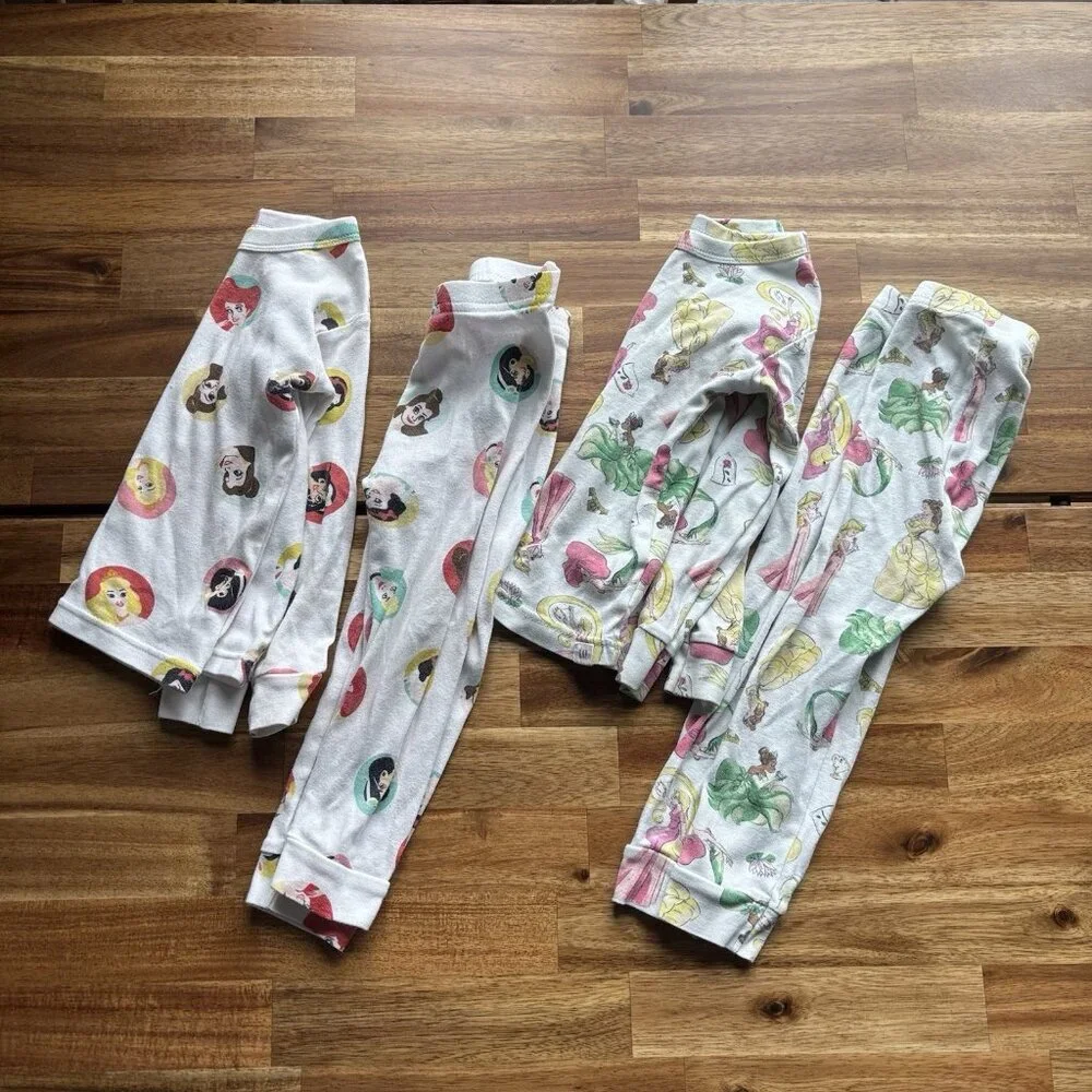 Set Of 2 Disney X Gap Organic Cotton Pajama Set Size 2 Belle Ariel Tiana Jasmin